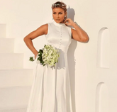 VESTIDO MIDI DE CREPE ACETINADO OFF-WHITE WIFE-TO-BE