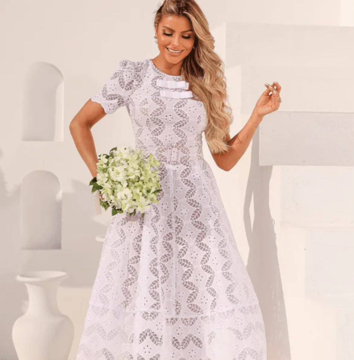 VESTIDO MIDI DE LAISE DE ALGODÃOBRANCA LAMOUR BRANCO