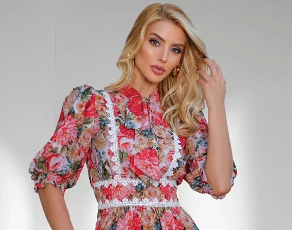 VESTIDO CURTO FLORAL VERMELHO LOVE L AMOUR