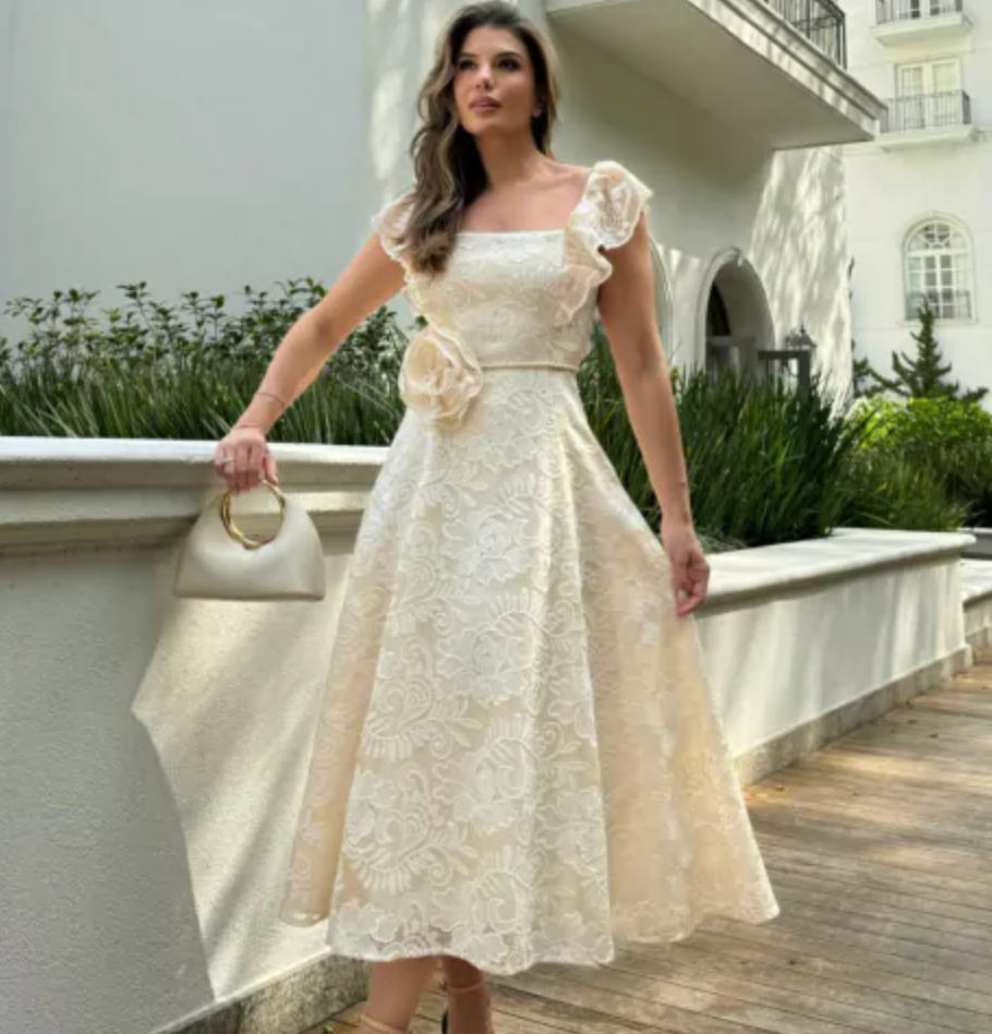 Vestido Midi Tela Bordada