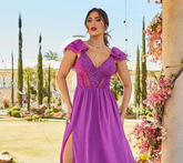 VESTIDO LONGO EM CHIFFON DE SEDA E GUIPIR DOCE MARIA