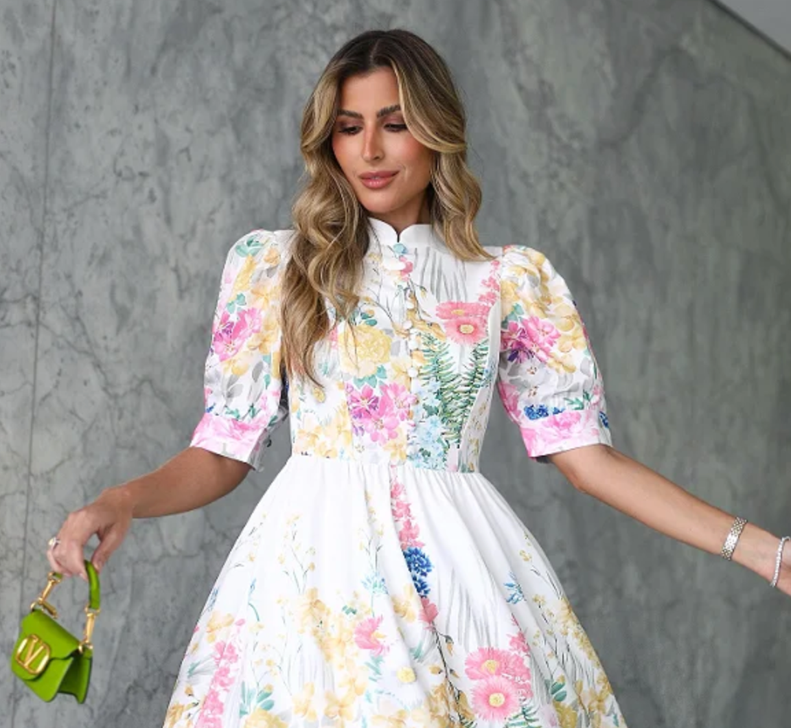 VESTIDO CURTO FLORAL AMORE LIMONADA PINK